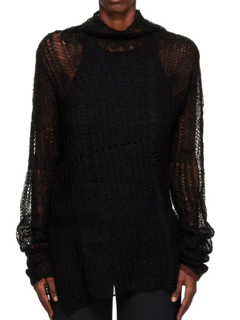 Y's Black Sheer Asymmetry Long Knit Sweater